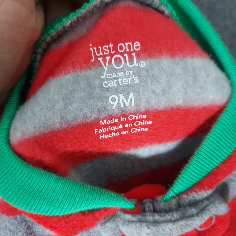 Carters One Piece 9M Embroidery Christmas Reindeer Footie Blanket Sleeper Stripe